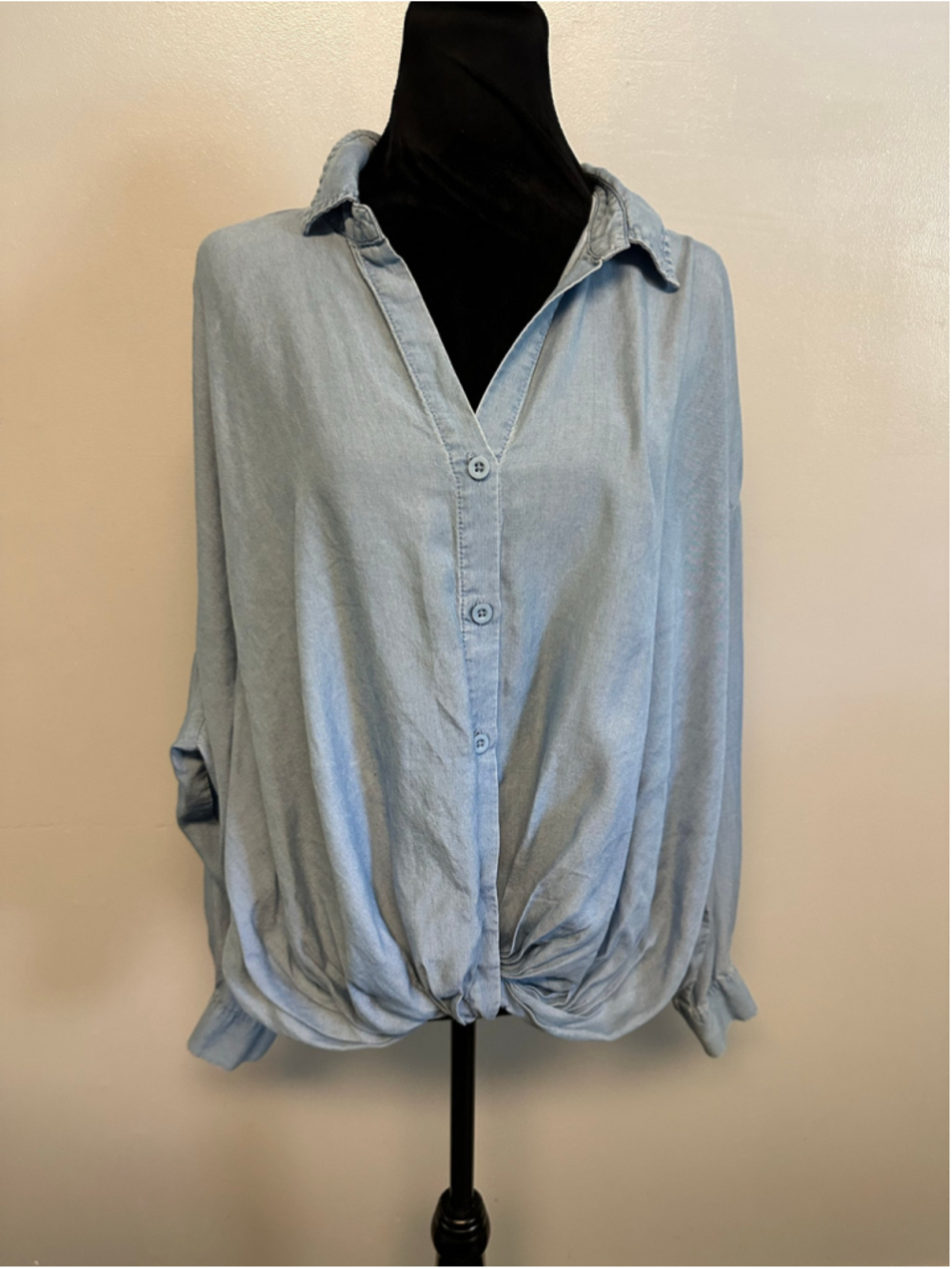 For the Republic Blue Button Down Shirt Size Large 100% Tencel Lyocell